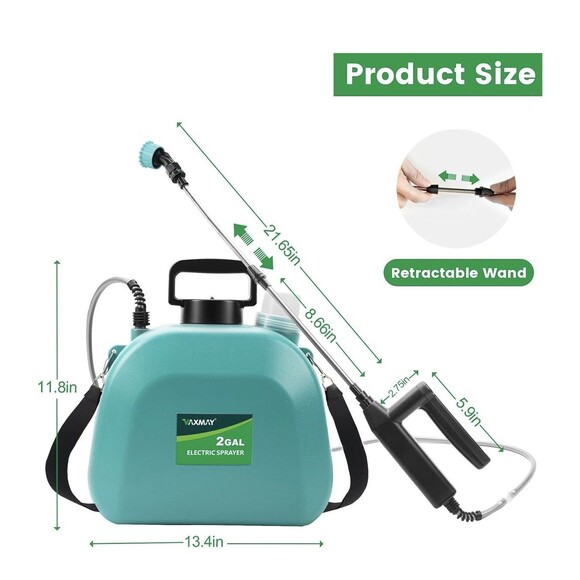 VAXMAY 2 Gallon Battery Powered Electric Sprayer with Adjustable Speed & Nozzles - Picture 3 of 16